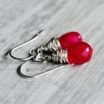 Ruby Red Earrings Sterling Silver Chalcedony..