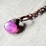 Purple Chalcedony Necklace Antique Copper Gemstone..
