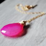 Pink Necklace 14kt Gold Filled Chalcedony Gemstone..