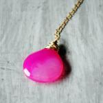 Pink Necklace 14kt Gold Filled Chalcedony Gemstone..