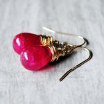 Red Earrings 14kt Gold Filled Chalcedony Gemstone..