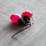 Raspberry Chalcedony Earrings Antique Copper Red..