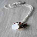 Red White Necklace Gemstones Garnet Chalcedony..