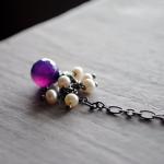 Purple Pearl Necklace Agate Gunmetal Gemstones..