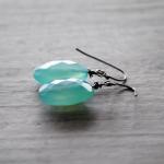 Aqua Green Earrings Chalcedony Gemstones Gunmetal..