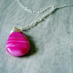 Pink Necklace Sterling Silver Chalcedony Gemstone..
