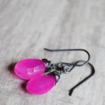 Bright Pink Earrings Chalcedony Sterling Silver..