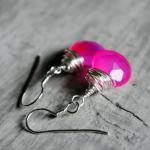 Pink Earrings Chalcedony Sterling Silver Wire..