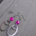 Pink Earrings Chalcedony Gunmetal Gemstones Retro