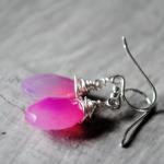 Pink Earrings Chalcedony Wire Wrapped Sterling..