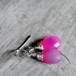 Pink Earrings Chalcedony Wire Wrapped Sterling..