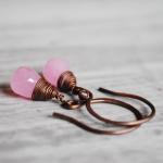 Light Pink Earrings Antique Copper Jade