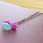 Sterling Silver Necklace Pink And Sky Blue Wire..