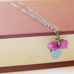 Sterling Silver Necklace Pink And Sky Blue Wire..