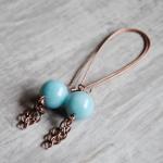 Copper Dangle Earrings Blue Gemstone Amazonite