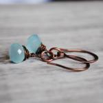 Sky Blue Earrings Copper Wire Wrapped Chalcedony..