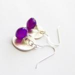 Sterling Silver Earrings Disc Dangle Purple..