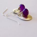 Sterling Silver Earrings Disc Dangle Purple..