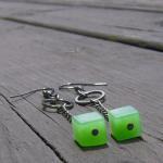 Green Quartz Earrings Lime Retro Cube Gunmetal
