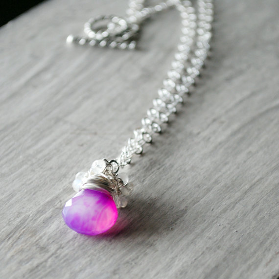 Light Magenta Necklace Sterling Silver Chalcedony Rainbow Moonstone Gemstones