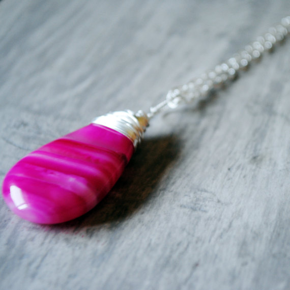 Pink Necklace Sterling Silver Chalcedony Gemstone Pendant