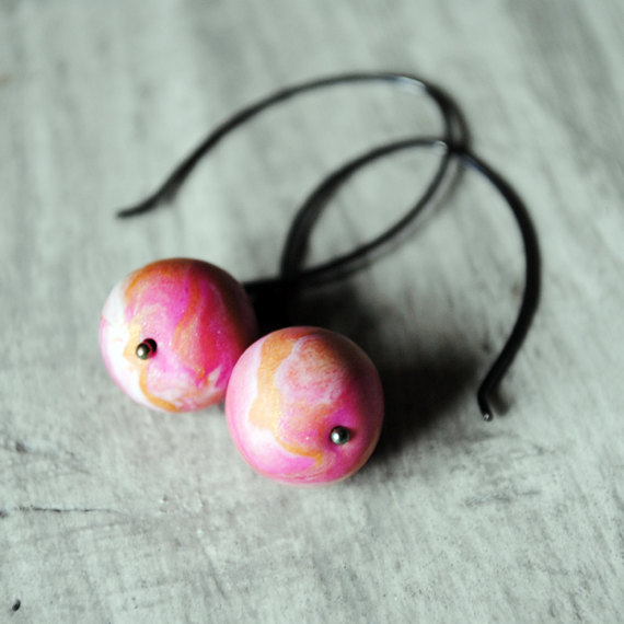 Pink Earrings Sterling Silver Polymer Clay Oxidized