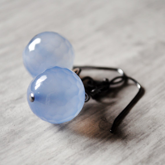 Periwinkle Blue Earrings Chalcedony Gemstones Gunmetal