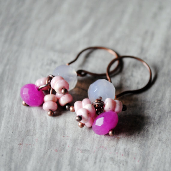 Lavender Pink Earrings Rhodochrosite Chalcedony Copper Gemstones