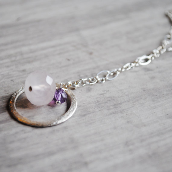 Sterling Silver Necklace Amethyst And Rose Quartz Gemstones Light Pink Purple