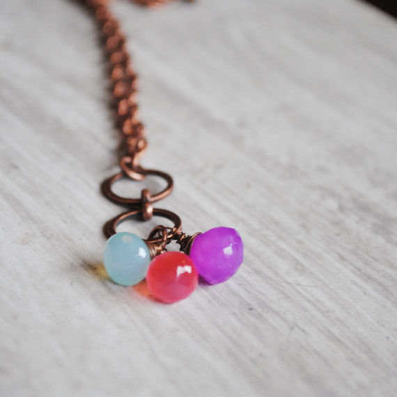 Rainbow Chalcedony Necklace Copper Wire Wrapped Chalcedony Gemstones