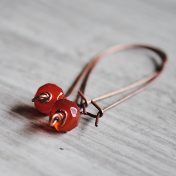 Red Carnelian Earrings Gemstones Antique Copper